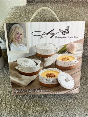 Dolly Parton Dollcake Speckled White and Terracotta Stoneware Casserole Set